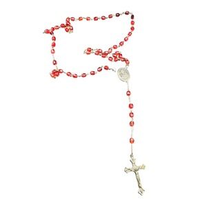 Vintage‎ StTherese of Lisieux Red  Rosary Beads Miraculous Medal Jesus Crucifix